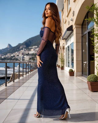 Navy blue evening dress embellished with crystals – Lisa