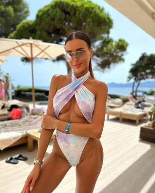 One-piece swimsuit decorated with stones