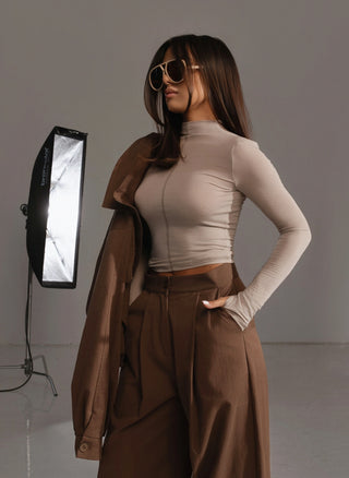 Fitted long sleeve top SECOND SKIN TOP beige
